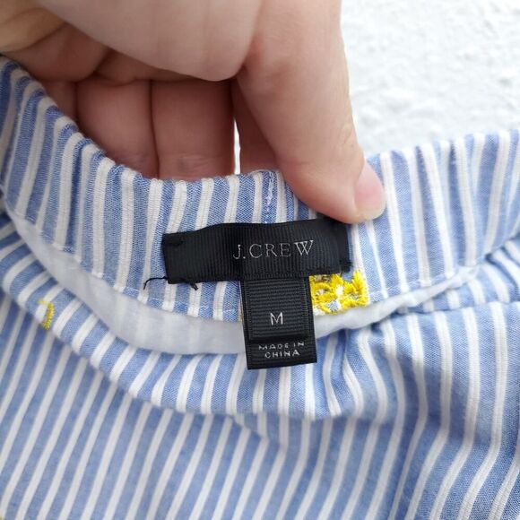 J. CREW Pinapple Embroidered Tiered Seersucker Pinstripe Lagenlook Midi Skirt - Picture 9 of 15